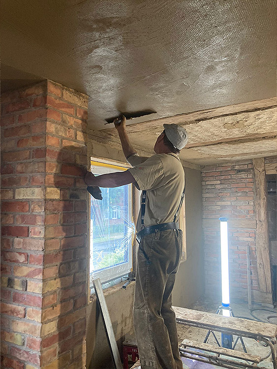 Lehmdeckenunterputz-Lehmputz